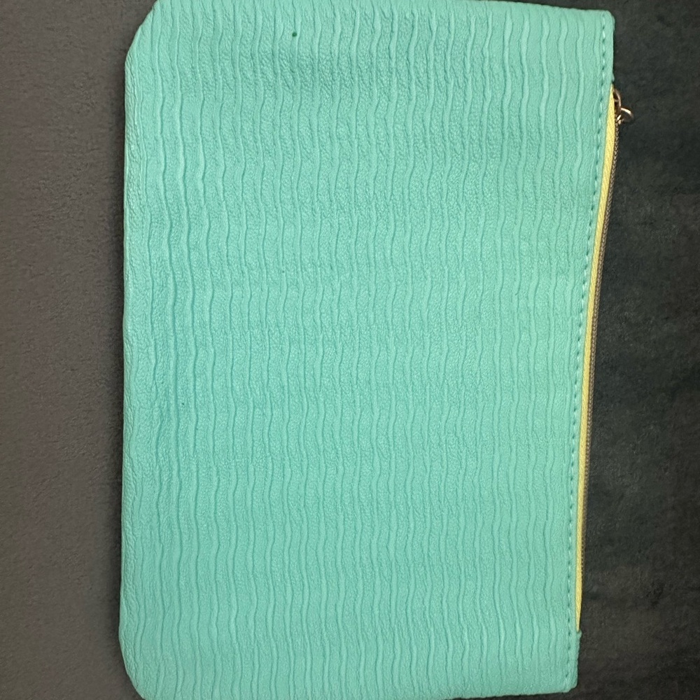 Textured Aqua Clutch with Gold Zipper